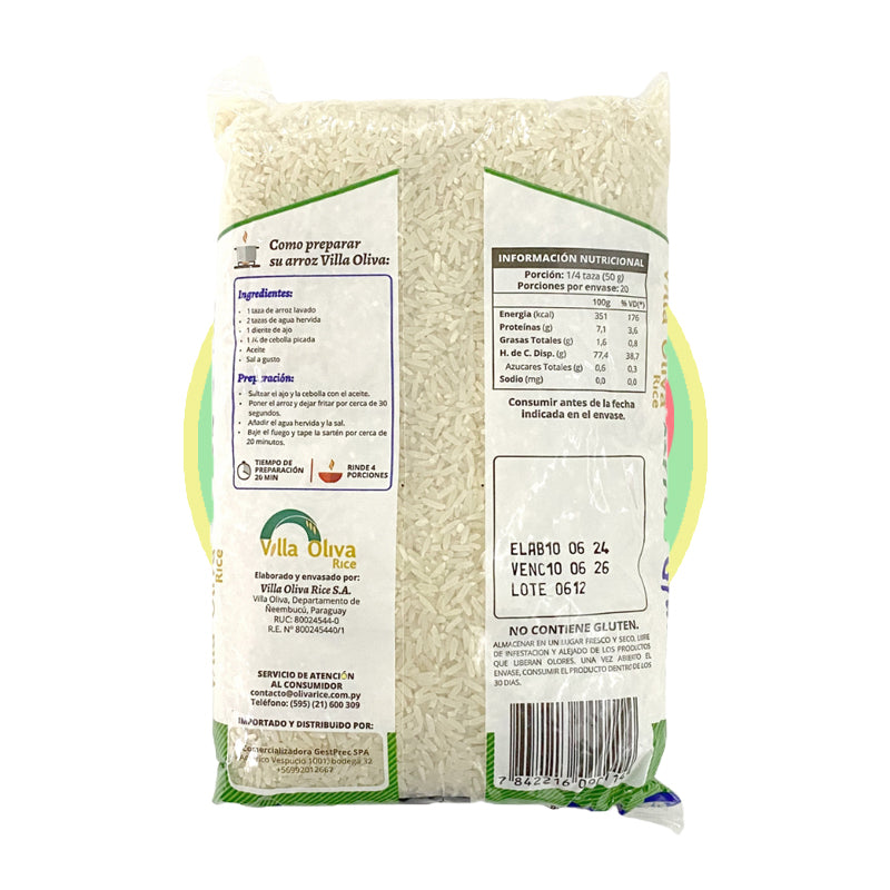 Arroz Grado 2 Villa Oliva 1 kg, de excelente calidad y sabor, ideal para todo tipo de preparaciones, sin gluten