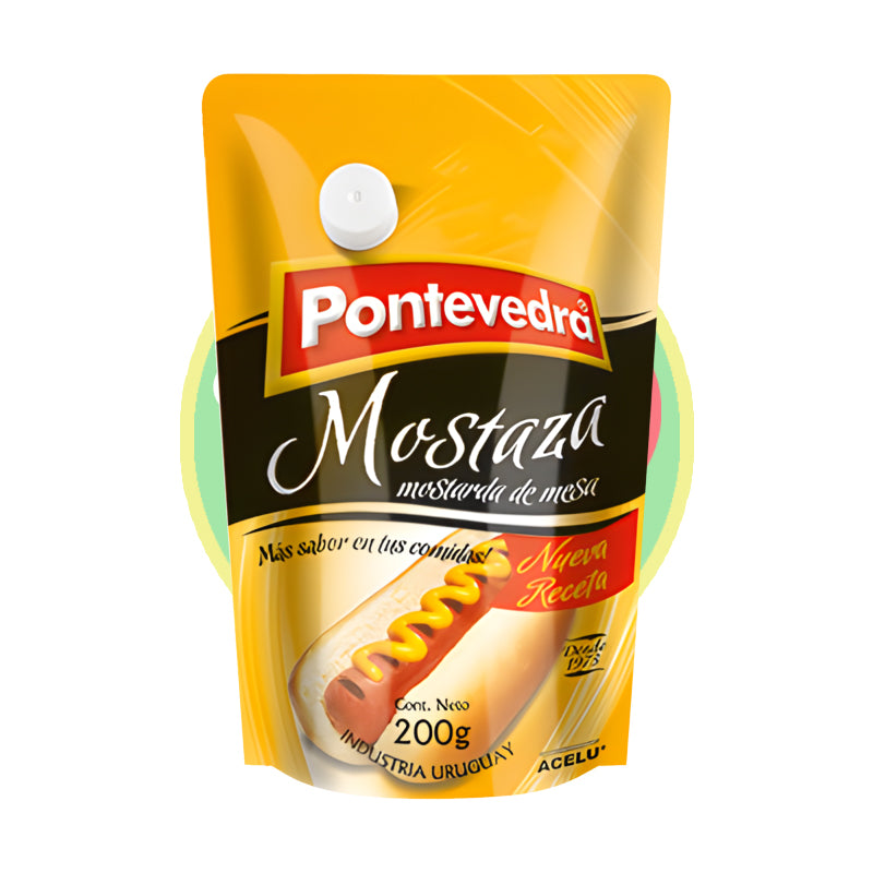 Mostaza Pontevedra 200 g, sabor intenso y natural, libre de gluten, ideal para acompañar carnes, sándwiches y ensaladas