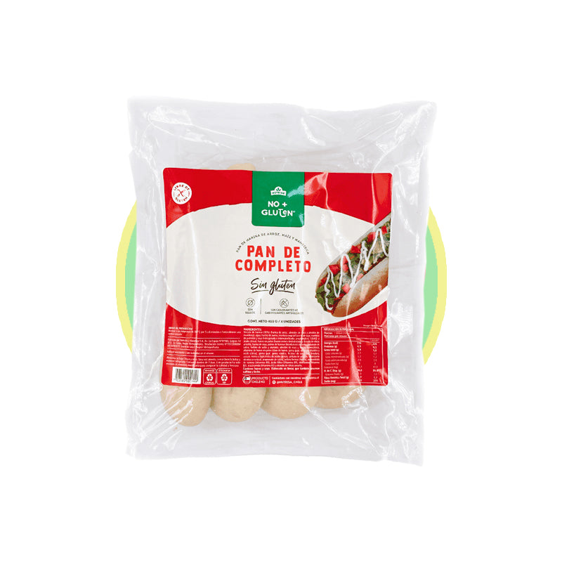 Pan de Completo Nutrisa 400 g, suave y delicioso, perfecto para distrutar un delicioso completo sin gluten en cualquier momento