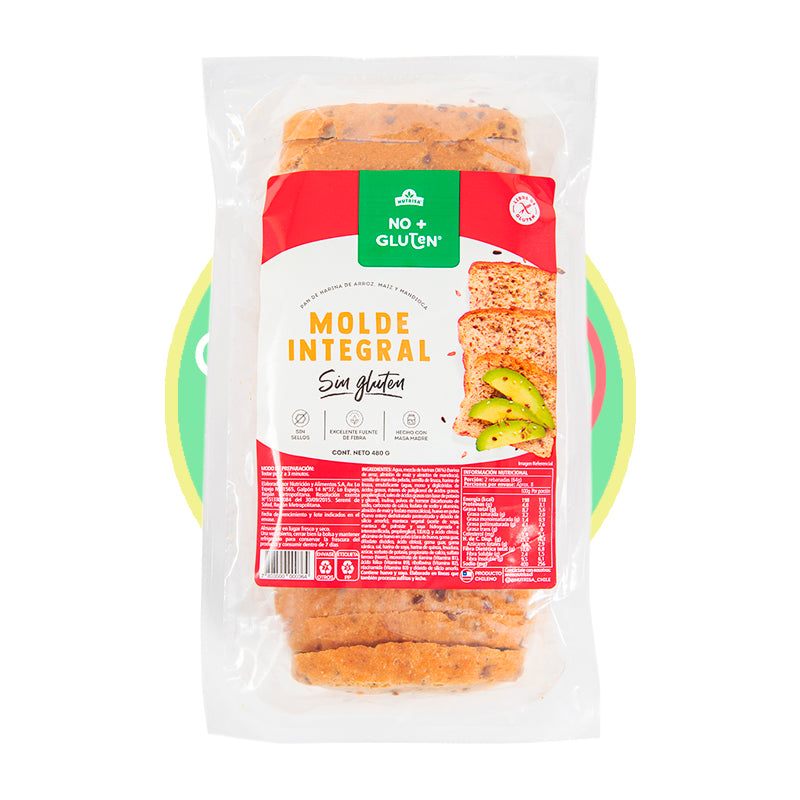 Pan Molde Integral 480g sin lacteos, sin leche/caseina - Chile Sin Gluten