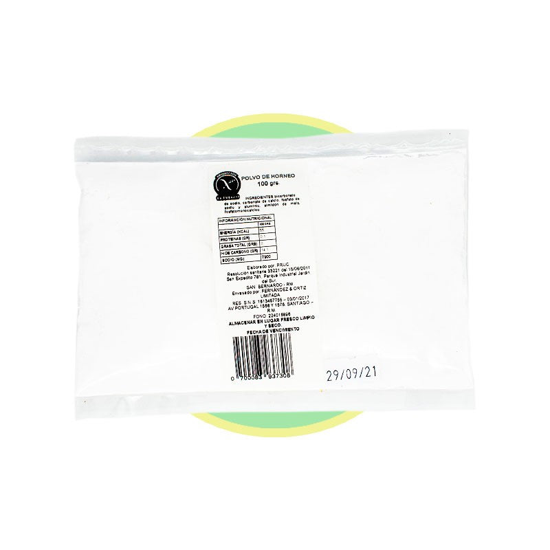 Polvos de Hornear 100g sin huevo, sin lacteos, sin soya, vegano - Chile Sin Gluten