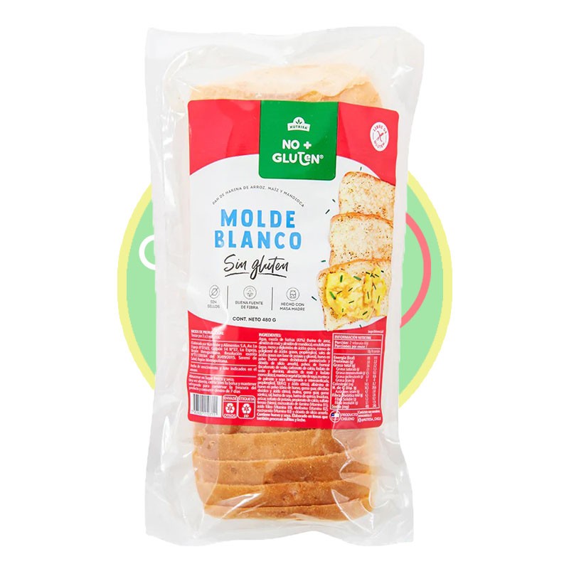 Pan Molde Blanco sin gluten 480g sin lacteos, sin leche/caseina - Chile Sin Gluten