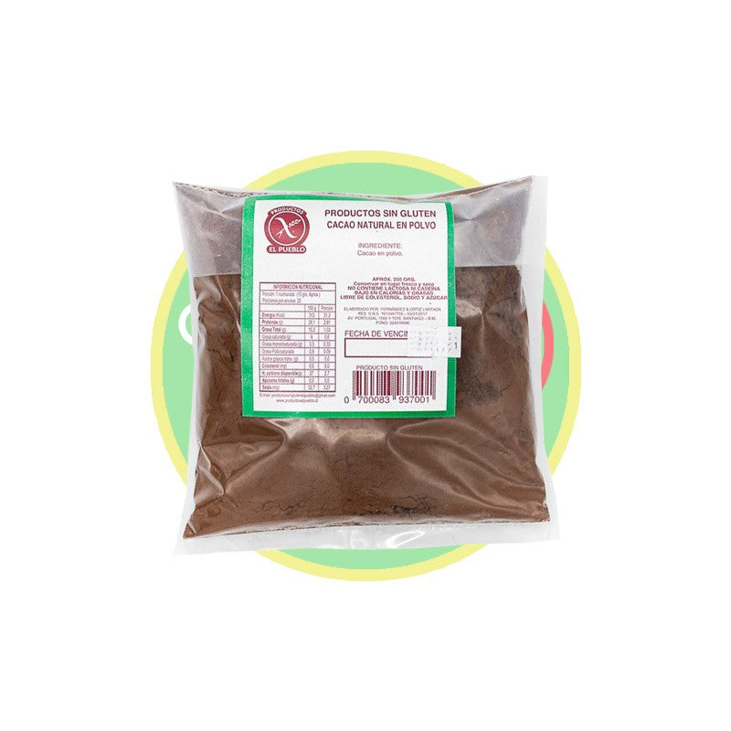 Cacao en polvo 200g sin huevo, sin lacteos, sin soya, vegano - Chile Sin Gluten
