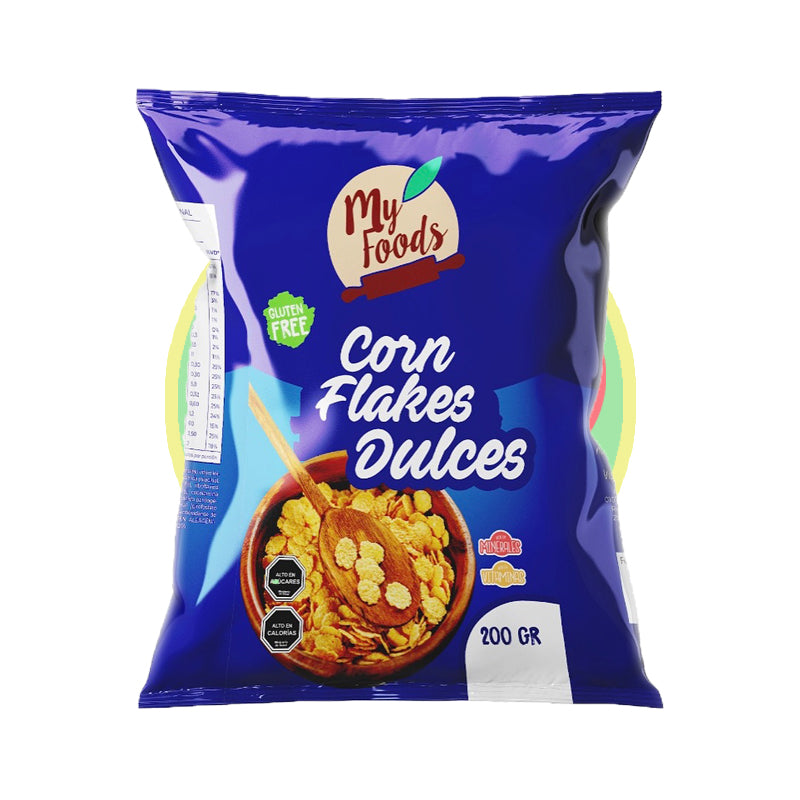 Corn Flakes My Foods 200 g, crujientes y ligeros, sin gluten, perfectos para un desayuno saludable o como snack en cualquier momento